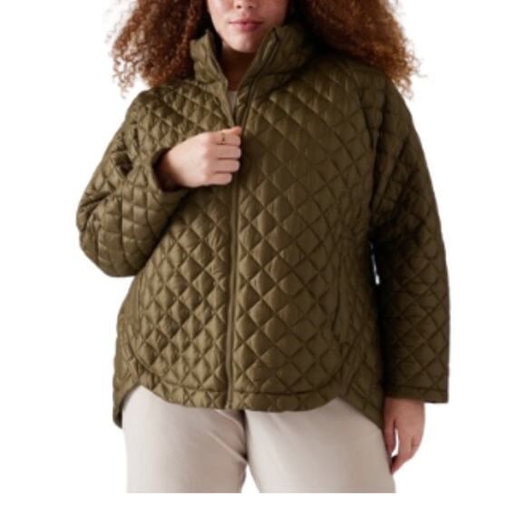 NEW Athleta Whisper Featherless Quilted Puffer Jacket Olive Green Jacket Size 1X
